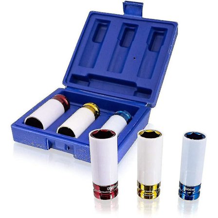 Sett med 3 slagsokker Sokkelnøkkel Bilhjulskifte Bil, 1/2" (17 mm / 19 mm / 21 mm) Hy