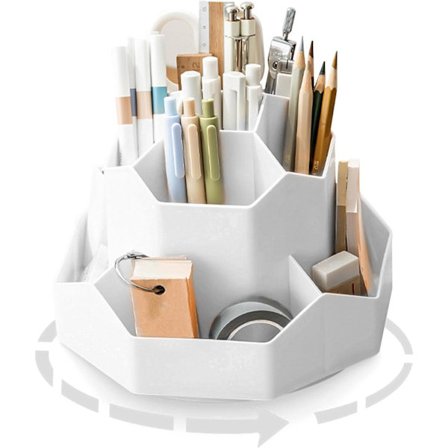 Roterende penneholder, stationær arrangør, skrivebords penneholder 9 rum, opgraderet stor kapacitet 360° roterbar, holder penne (grå)
