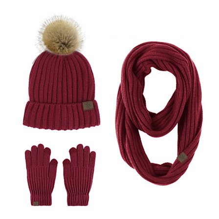 Varmt Tykk Strikket Lue, Langt Skjerf og Berøringsskjermhansker Sett