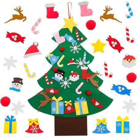 Gör-det-själv-väggjulgran i filt, bra pyssel för barn, passar både på vägg, dörr och fönster, julprydnader, väggdekorer (27 stycken) (M3)