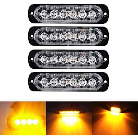 6 LED 18W Gul Ultratynn Understells Nødblink Hazard Varsellys Strip for 12V - 24V Bil, Sikkerhetsblinklys