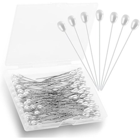 100 stk. dråbeformede perle sy-nåle, 2 tommer lige hatnåle corsage nåle bryllupsbuket nåle med æske til diy håndværk smykkefremstilling bryllupsblomst