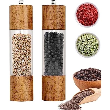 Set med 2 salt- och pepparkvarnar i trä, 8 tum manuell kökslåda