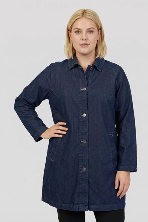 CISO - Lang Denim Jakke - Mørkeblå - Knaplukning