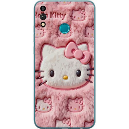Kompatibelt Mobildeksel til Honor 9X Lite Hello Kitty rosa fluffy bakgrunn med ikoniskt ansikt og kawaii-estetikk