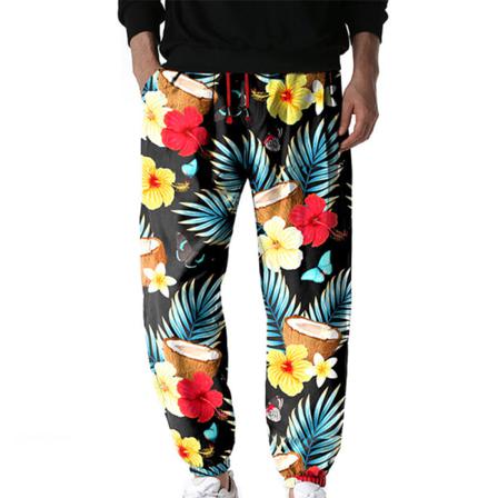 Blommigt Print För Män, Byxor Med Elastisk Midja