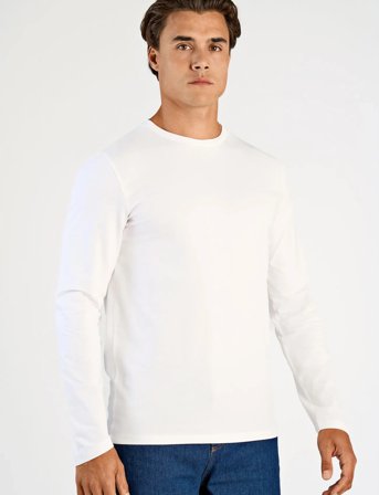 Lindbergh Basic O-Neck Stretch Tee L/S - White - XXXL