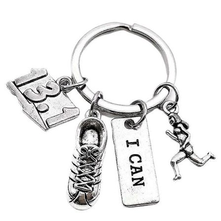 Löpningsälskares Marathon Nyckelringar JAG KAN och 13.1 Design Nyckelringar Hänge Nyckelhållare Hantverk Ornament Souvenirgåva
