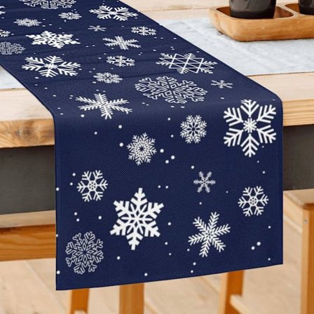 Marinblå Snöflingor Vinter Bordslöpare Jul Bordslöpare Säsongsbetonad Högtid Kök Matbord Dekoration 33x183 cm