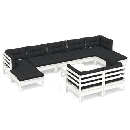 Vidaxl Loungegrupp Med Dynor 10 Delar Vit Massiv Furu Vit
