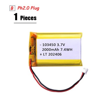 3,7V Lipo-akku Ph2.0-pistoke Ladattava litiumakku 3,7V PS4-kostuttimille GPS-navigointi Bluetooth-kaiutin MP3 MP4