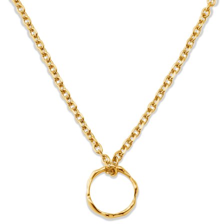 Magma | 4 mm goldfarbene Edelstahl Halskette mit wellenförmigem Ring-Anhänger für Männer - Große Ketten Halsketten