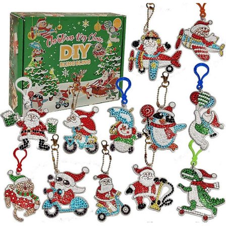 Diamond Painting Nøkkelring Kit Julekalender 2024 DIY Rhinestone Anheng Jule Nedtellingskalender Dekorativ Hengende Ornament Gaveeske Party Favo