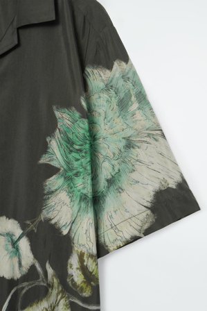 COS Women's Camicia Bowling Motivo Floreale Taglio Rilassato in Verde