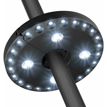 Hageparasoll Lampe, Parasoll Lampe med 28 LED Lyspærer, Fristående eller Hengende Lampe, 3 Brytermoduser for å Justere Lyset