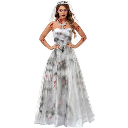 Halloween Kostumer 2024 M-XL nye bloddækkede zombie-spøgelsesbrud europæiske og amerikanske spøgelsesklæder cos kjole Halloween kostume grey XL