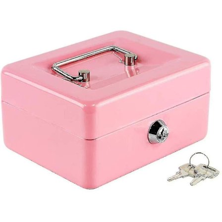 Kassaskap med pengebrett, lite sikkerhetsskap med nøkkel, kasseboks, 150x120x80mm Rosa