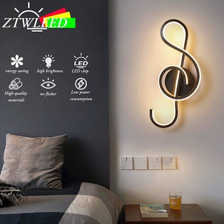 Vägglampa inomhus, vägglampa med musiknot, 3 färgtemperaturer RA≥