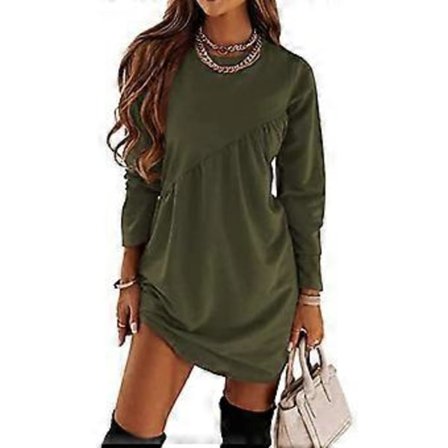 Naisten pitkähihainen tunikamekko, pyöreä pääntie, röyhelöinen, yksivärinen, rento, normaali istuvuus, minimekko