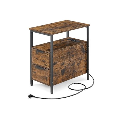 Rootz Vintage Brown-Classic Sort Sidebord - Spånplade stålmøbler - Natbord Endebord - Robust konstruktion - Rummelig opbevaring - Nem montering - 60 c