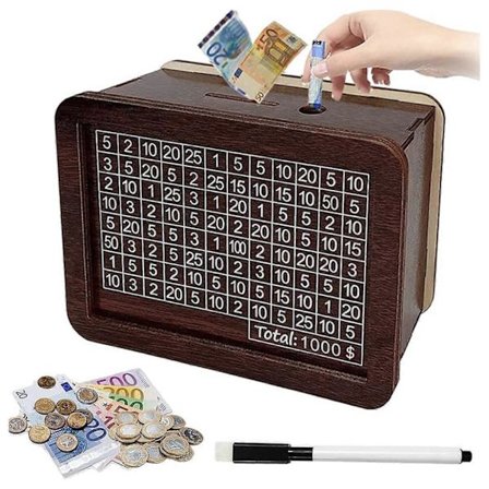 Puinen säästölipas Säästä rahaa Järjestelylaatikko Uudelleenkäytettävä puinen rahalipas Kehitä säästötottumuksia ja saavuta taloudellisia tavoitteita 