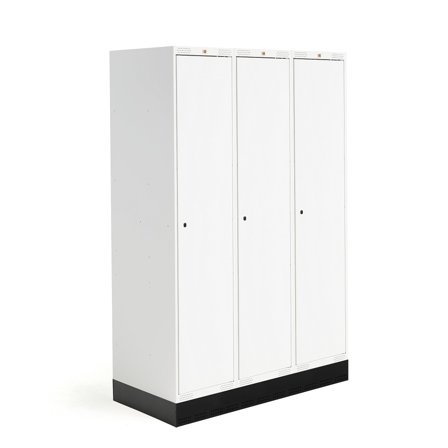 Schülerspind ROZ, 3 Module, 3 Türen, 1890x1200x550 mm, weiß, inkl. Sockel
