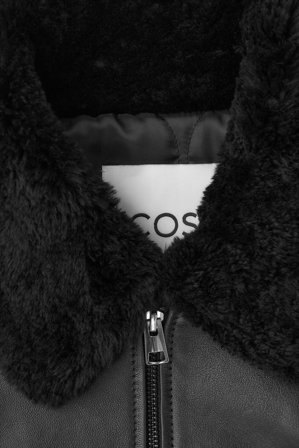 COS Homme Veste Bomber En Cuir Bordée De Peau Lainée in Noir