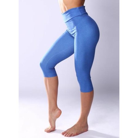 Blå capri leggings i mjukt borstat material