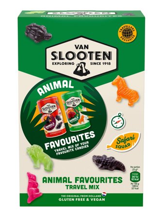 Van Slooten vegan fruity wine gums and liquorice in a box 0.9kg