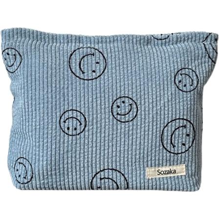 Kosmetikpåsar för kvinnor - Corduroy Kosmetikväska Estetiska Kvinnors Handväskor Plånböcker Leende Prickar Makeup Blue