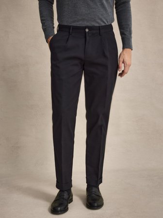 John Henric Men's Schwarze Plissee-Hose Relaxed Fit Size 46