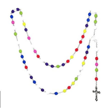 Rosary / Cross halskæde flerfarvede perler