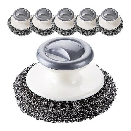 6 stk Oppvaskbørste Kjøkken Rustfritt Stål Gryte Pan Skrubbebørste med Plast Håndtak