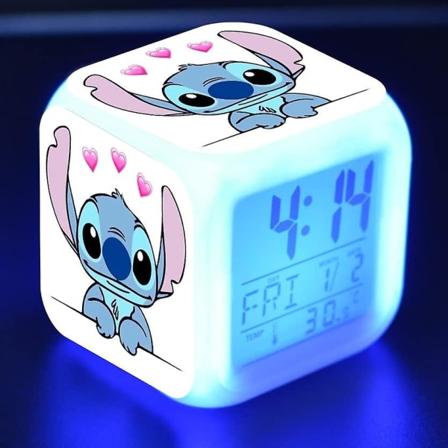 Stitch LED digital väckarklocka - Ministorlek, 8 cm, 3 tum, 7 färger ändras, temperatur, perfekt för barnens sovrum(14)
