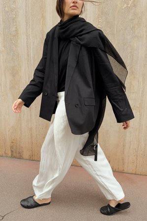 NA-KD Linen Blend Maxi Oversized Blazer - Sommersæt - Sort - EU 44