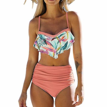 Tankini-badedrakt for kvinner med frynser og polstring, bikini-sett med boyshorts