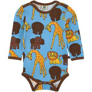Småfolk Blue Grotto Giraf Lion Hippo & Elephant Printed Baby Body 56 cm - All in ones - 56 cm - Blue