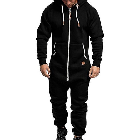 Men Onesie Hoodie Zip Jumpsuit Winter Casual Hooded Romper Playsuit