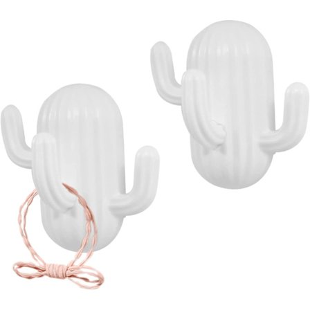Söta kaktusformade självhäftande krokar med 3 krokar, dekorativa väggkrokar, nyckelkrokar dörrkrokar, klibbiga krokar för hårrep, luffa, handduk, vit 