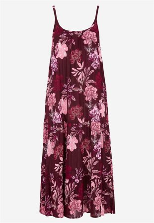 Cellbes of Sweden - Strandkjole med volanter i vinrød / blomstret til damer i størrelse 46/48