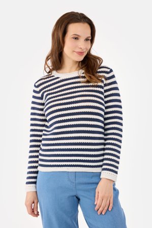 SIGNATURE - Langærmet Strik - Navy / Råhvid - stribet