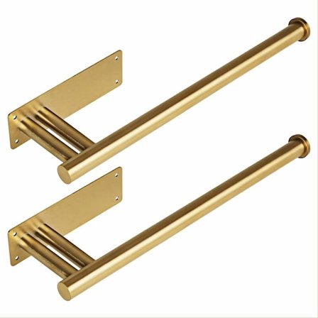 2-pak under-skab papirhåndklædeholder, rustfrit stål vægmontering, selvklæbende eller boret under disk, guld papirhåndklædeholder