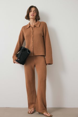 NA-KD Pantalon en maille crochetée - Pantalons en maille - Marron - S