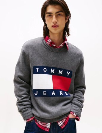 Tommy Jeans Tjm Reg Melange Flag Sweater - Grey - M