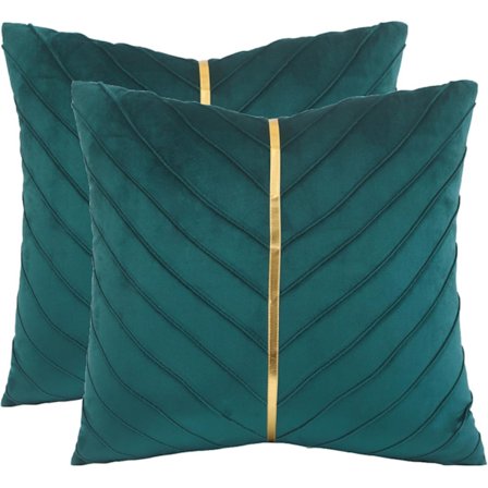 Påfågelblå Sammet Prydnadskuddar 45 x 45 cm 2-pack med Guld