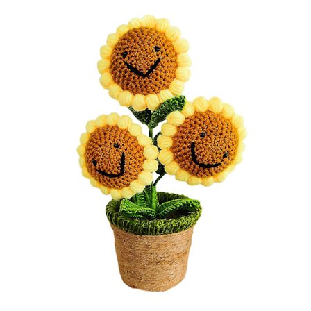 Håndlaget strikket blomst kunstig vevd potteplante garn flerfarget kreativitet håndlaget