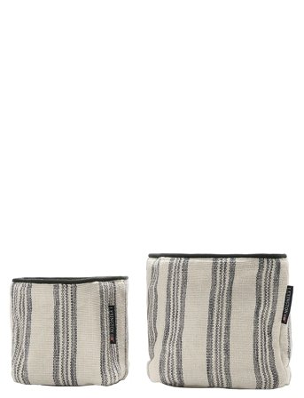 Lexington Home Striped Org Cotton Canvas Basket (Set Of 2) - Cream - ONE SIZE