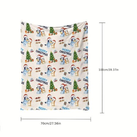 BLUEY Plys Tæppe med Bluey & Bingo Figurer - Blødt Hvidt Sengetæppe til, Jule Sengelinned, Hyggeligt Vinter Sengetøj A [DB]