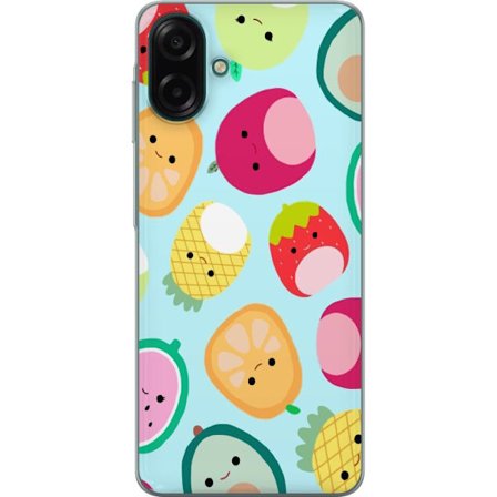 Kompatibel Mobilcover til Samsung Galaxy A07 4G Mønster af kawaii frugter som jordbær citron ananas og avocado på lyseblå baggrund