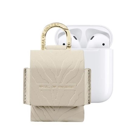 Mini Sac AirPods - IDEAL OF SWEDEN - Model Flo - Beige Læder - Zebret - Karabinhage